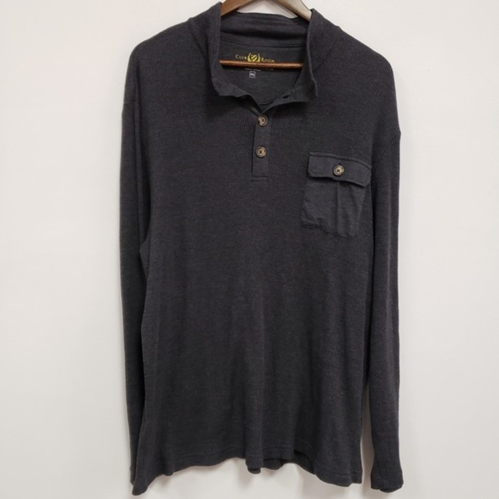Club Room Mens Y2K‎ Long Sleeve Waffle Knit Henley Shirt Size XXL Gray Preppy